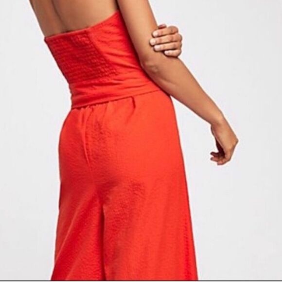 2 Free People Vibrant Orange Wide Leg Easy Street Jumpsuit strapless - Picture 7 of 7